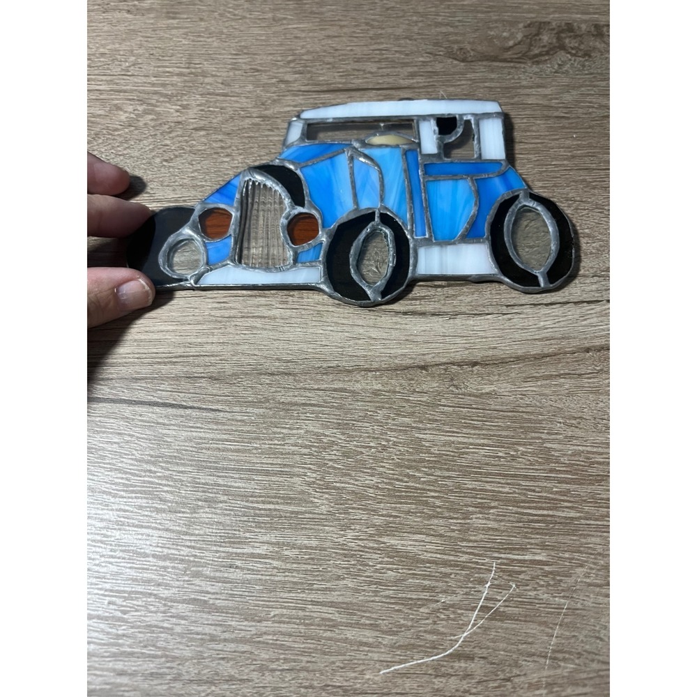Stained Glass Blue Vintage Car Ornament Sun Catcher Window‎ Decor